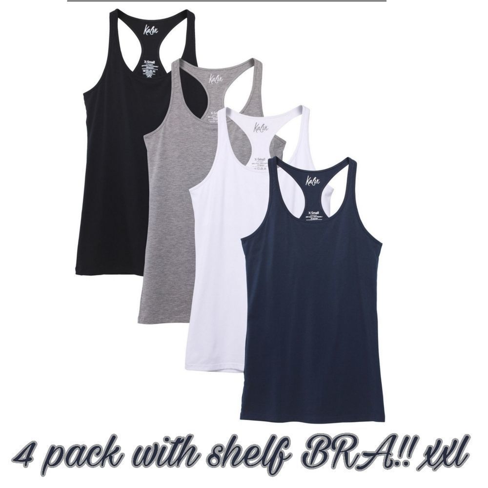 NWT 4-Pack Racerback SHELF BRA Camisole Base Layer tank top XXL - Picture 2 of 7